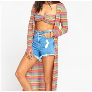 Show Me Your Mumu Jazmine Cardi Paradise Island Knit Rainbow Duster Coverup Med